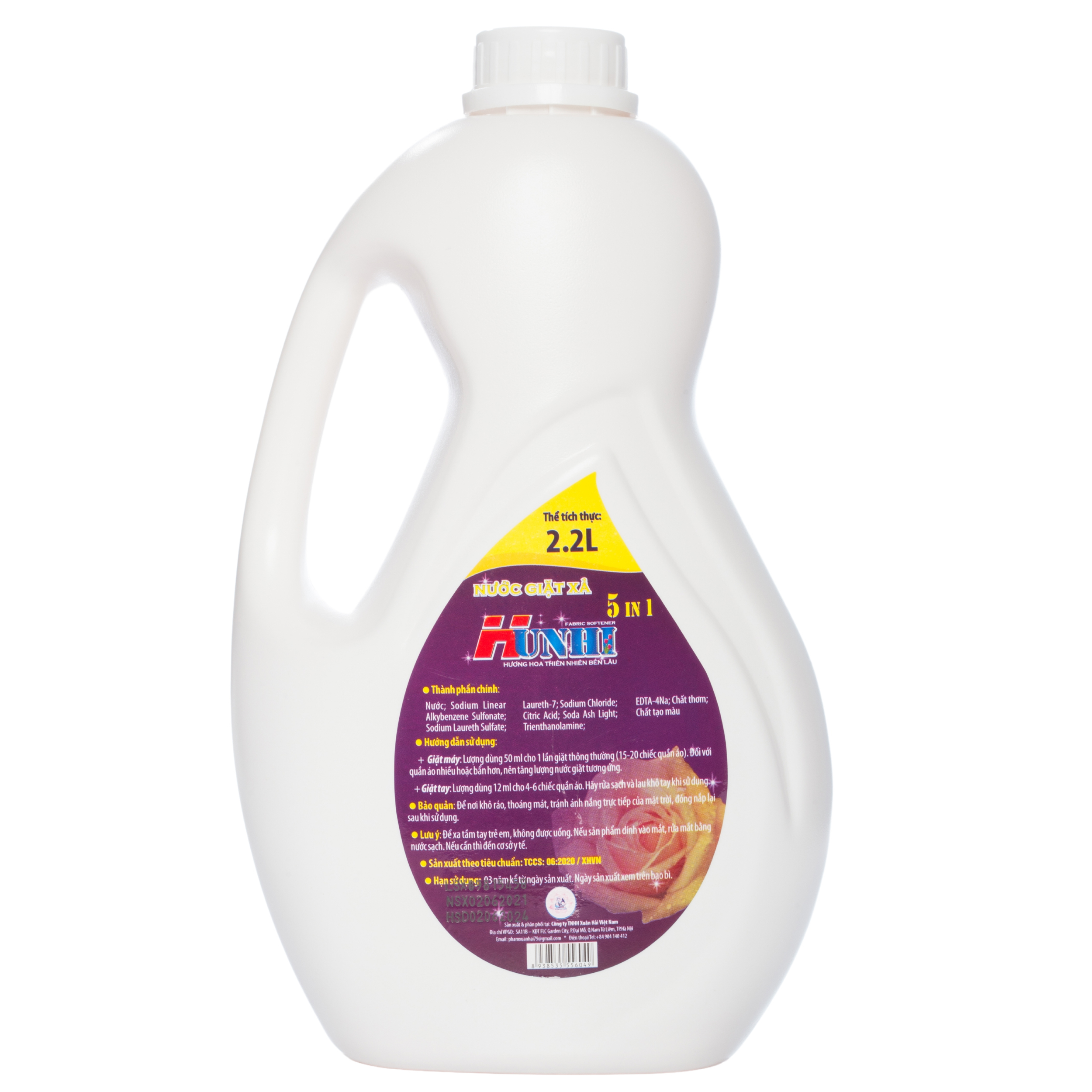 Nước giặt xả 5 in 1 mặt sau can 2,2 lít